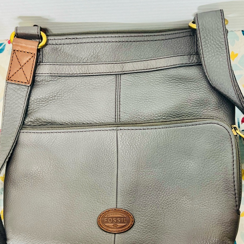 Fossil Gray Leather Crossbody Bag